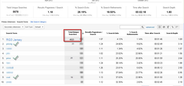 on site search terms